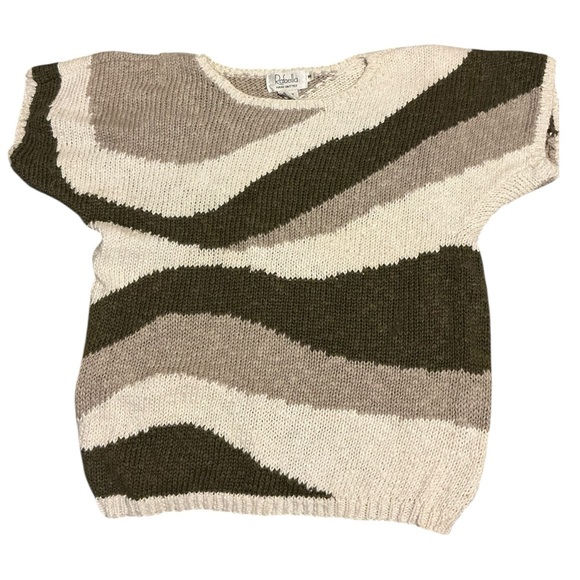 Rafaella Sweaters - Rafaella Wave Pattern Sweater in Cream and Brown